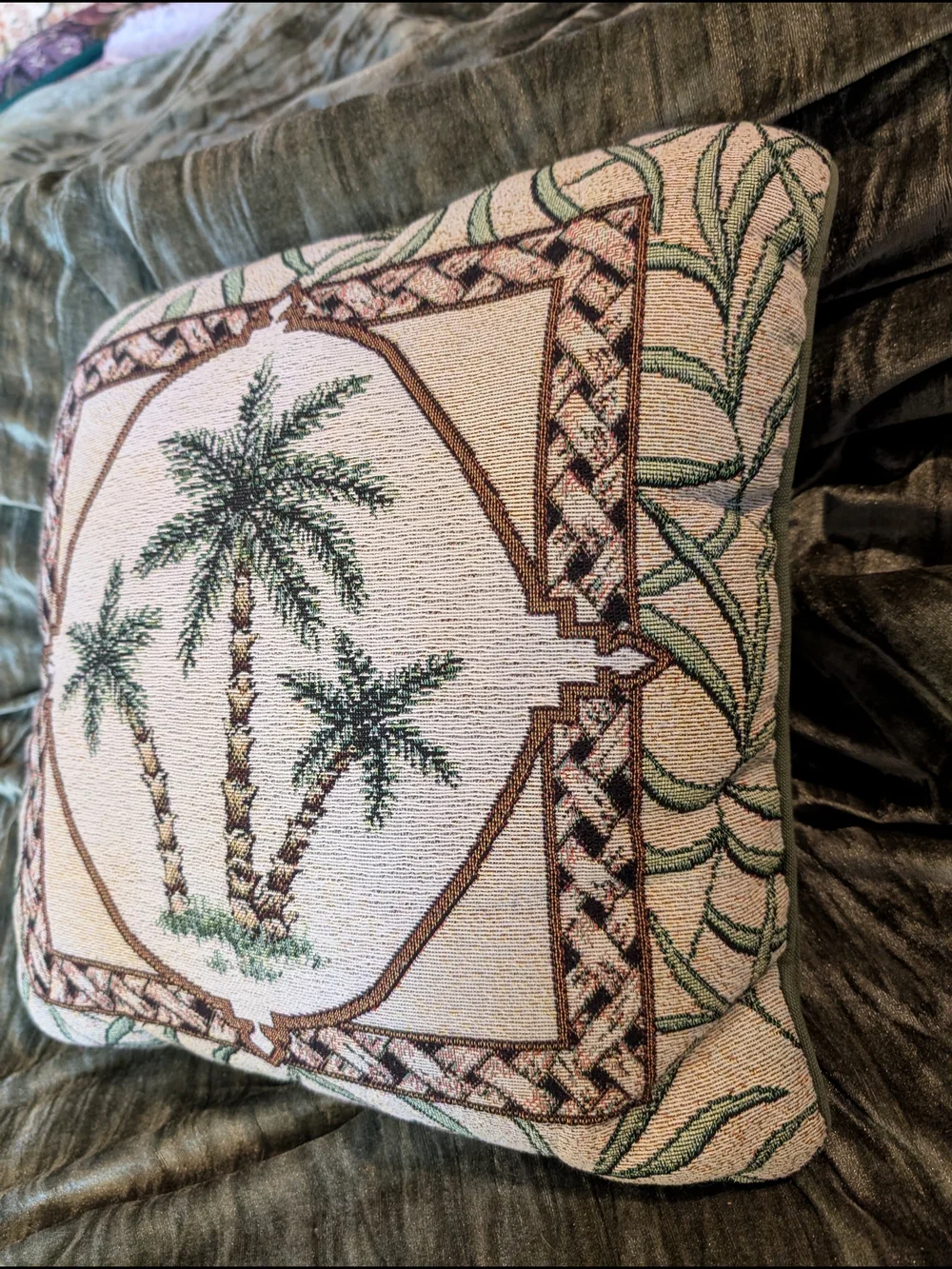 Tropical Island Palm Tree Tapestry Embroidery Throw Pillow Palm Regency Pier One
